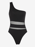 Body Côtelé en Maille Insérée Transparent à Une Epaule M Noir