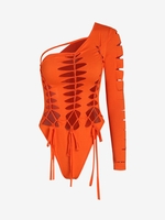 Body Déchiré Noué à Une Epaule M Orange