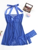 Body de Lingerie en Dentelle en Maille de Grande Taille avec Nœud Papillon à Volants 2xl Bleu