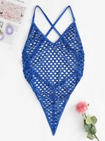 Body de Lingerie en Résille Croisé Au Dos T L Bleu