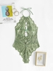 Body de Lingerie Noué Festonné en Dentelle sans Dos Xl Vert