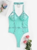 Body de Lingerie Ras-du-cou en Dentelle Transparente à Armature S Vert clair