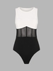 Body en Maille en Blocs de Couleurs sans Manches M Noir