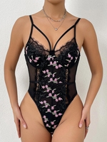 Body Fleur Brodée en Dentelle en Maille à Armature S Noir