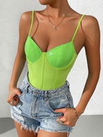 Body Frappé à Dos Nu en Cuir Verni L Vert