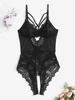 Body Lingerie à Bretelle en Dentelle Transparente sans Entrejambe L Noir