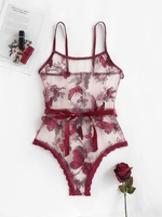 Body Lingerie Applique Fleur Papillon Brodé en Dentelle L Rouge foncé