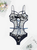 Body Lingerie Découpé Fleur Brodée en Maille à Lacets Xl Bleu profond
