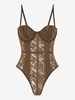 Body Lingerie en Dentelle en Maille Transparente à Armature L Café