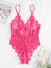 Body Lingerie Festonnée Croisé en Dentelle Transparente sans Entrejambe M Rose clair