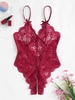 Body Lingerie Festonnée Croisé en Dentelle Transparente sans Entrejambe Xl Rouge foncé