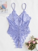 Body Lingerie Festonnée Croisé en Dentelle Transparente sans Entrejambe Xl Violet clair