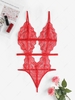 Body Lingerie Fleur en Dentelle Transparente avec T-String S Rouge