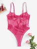 Body Lingerie Fleuri en Dentelle Transparente à Jambe Haute S Rouge