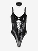 Body Lingerie Jointif en Maille à Lacets avec Ras-du-Cou S Noir