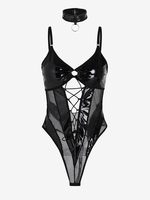 Body Lingerie Jointif en Maille à Lacets avec Ras-du-Cou S Noir
