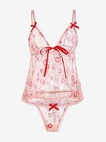Body Lingerie Noué en Dentelle avec String L Rose clair