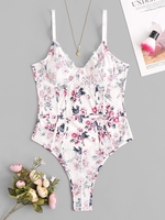 Body Lingerie Panneau en Dentelle Fleuri à Armature M Blanc