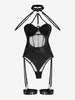 Body Lingerie Panneau en Tulle Transparent à Armature avec Jarretelle Ceinturée S Noir