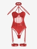 Body Lingerie Panneau en Tulle Transparent à Armature avec Jarretelle Ceinturée S Rouge