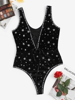 Body Métallique Etoile à Paillettes à Lacets S Noir
