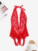 Body Noué en Dentelle Transparente sans Dos à Col Halter Taille unique Rouge