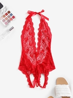Body Noué en Dentelle Transparente sans Dos à Col Halter Taille unique Rouge