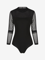 Body Panneau en Maille Transparente à Col Montant M Noir
