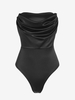 Body Soyeux Drapé en Avant sans Bretelle M Noir