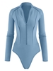 Body Zip en Avant Manches Raglan à Col Montant M Bleu