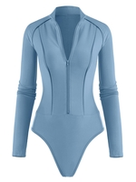 Body Zip en Avant Manches Raglan à Col Montant M Bleu