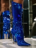 Bottes à Talons Hauts à Bout Pointu avec Empiècement Métallique