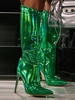 Bottes à Talons Hauts à Bout Pointu avec Empiècement Métallique