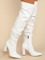 Bottes à Talons Épais Froncées Au-dessus du Genou