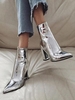 Bottes Bout Pointu à Talon Epais en Cuir Verni Métallique