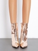 Bottes Bout Pointu à Talon Epais en Cuir Verni Métallique