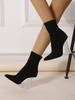 Bottes Contrastées à Bout Pointu à Talon Epais Tricot Extensible