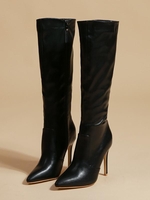 Bottes Cuissardes à Talons Aiguilles et à Bouts Pointus avec Fermeture Éclair sur le Côté
