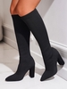Bottes de Chaussettes en Tricot à Talons Épais Extensible Hauteur à Genou