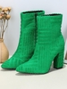 Bottes en Tissu Éponge à Talon Epais à Bout Pointu
