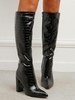 Bottes Hauteur à Genou à Talons Épais et à Bouts Pointus avec Fermeture Éclair sur le Côté