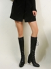 Bottes Hauteur Genou à Talons Épais de Couleur Unie avec Lacets sur le Devant