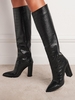 Bottes Hauteur Genou à Talons Épais et en Relief