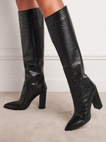 Bottes Hauteur Genou à Talons Épais et en Relief