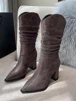 Bottes Mi-mollet à Bout Pointu à Talons Épais