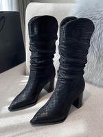 Bottes Mi-mollet à Bout Pointu à Talons Épais