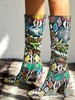 Bottes Mi-Mollet à Imprimé Serpent Colorées à Talon Epais