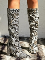 Bottes Mi-Mollet à Imprimé Serpent Colorées à Talon Epais