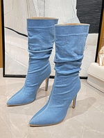 Bottes Mi-Mollet Bout Pointu à Talon Aiguille en Vichy