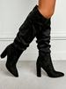 Bottes Mi-Mollet en Daim à Talons Épais et Froncées